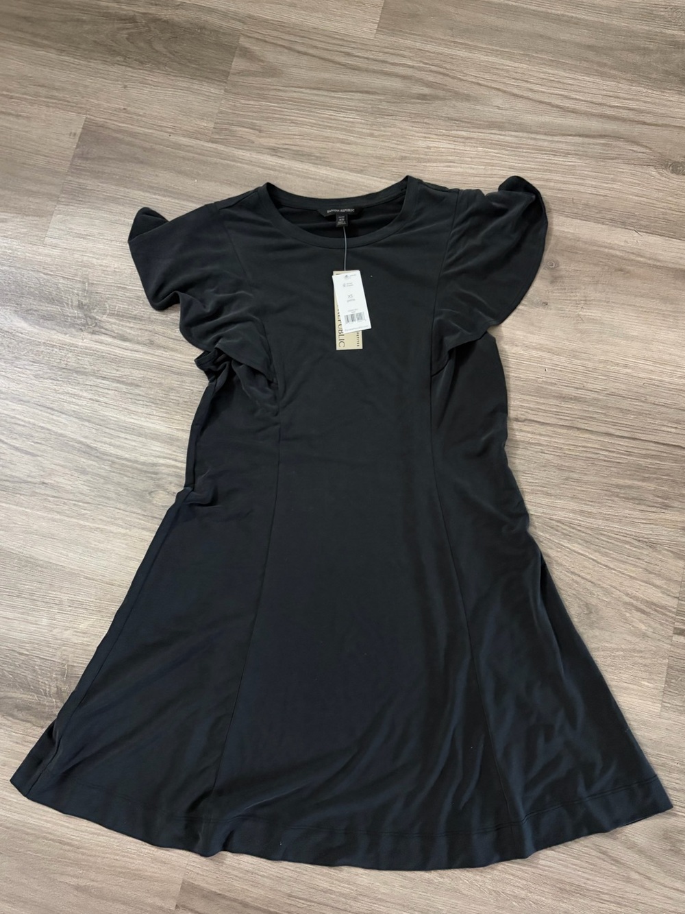 Banana Republic Off Black/Dark Gray Ruffle Sleeve Fit-and-Flare Mini Dress